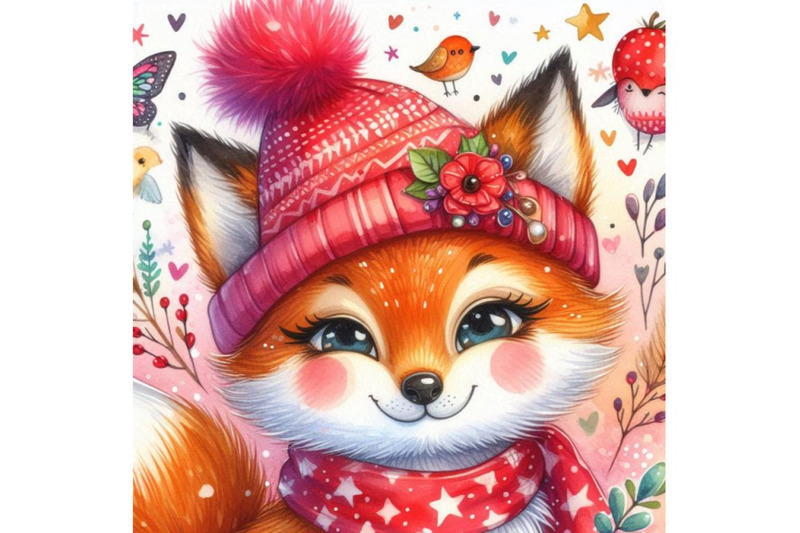 4-cute-fox-cartoon-with-red-hatcolorful-background