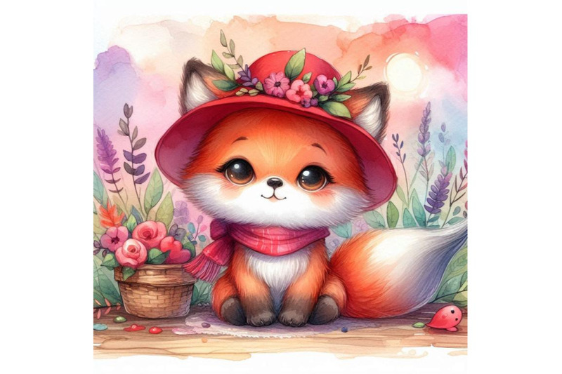 4-cute-fox-cartoon-with-red-hatcolorful-background