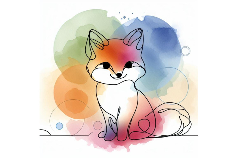 4-cute-little-fox-continuous-line-drawing-abstract-minimalcolorful-ba