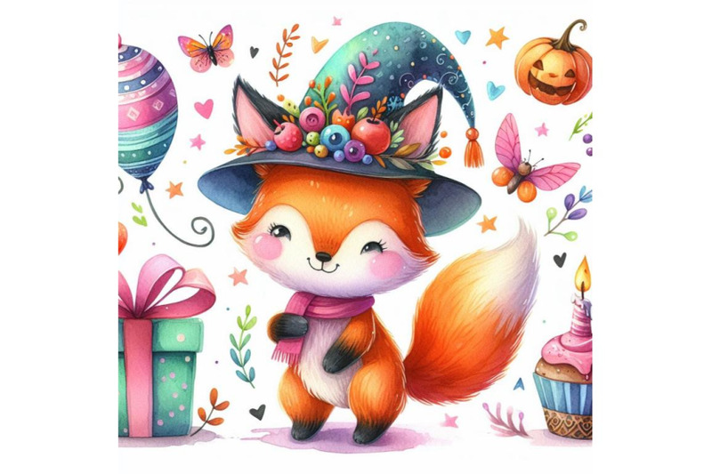4-cute-watercolor-cartoon-foxcolorful-background