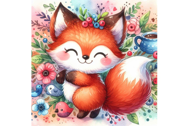 4-cute-watercolor-cartoon-foxcolorful-background