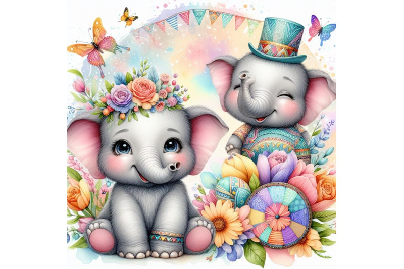 4-watercolor-cute-baby-elephant-animals-sublimation-colorful-backgroun