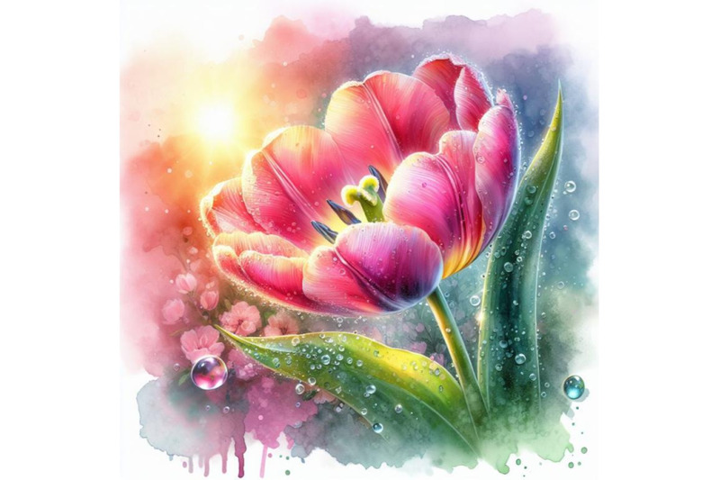4-digital-art-of-a-beautiful-tulip-flower-with-waterdrops-colorful-b