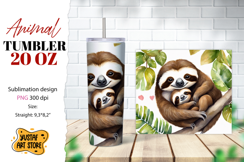 animal-tumbler-sublimation-mom-and-baby-sloth-tumbler-wrap