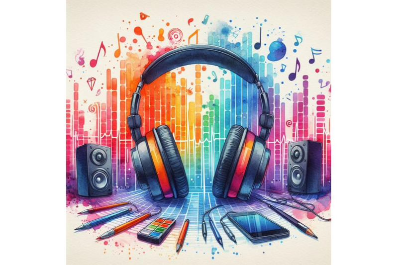 4-headphones-icon-with-sound-wave-beatscolorful-background