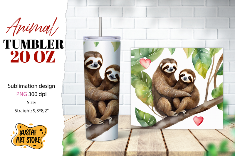 animal-tumbler-sublimation-mom-and-baby-sloth-tumbler-wrap