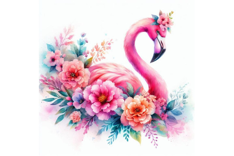4-ink-flamingo-with-flowers-digital-paintcolorful-background