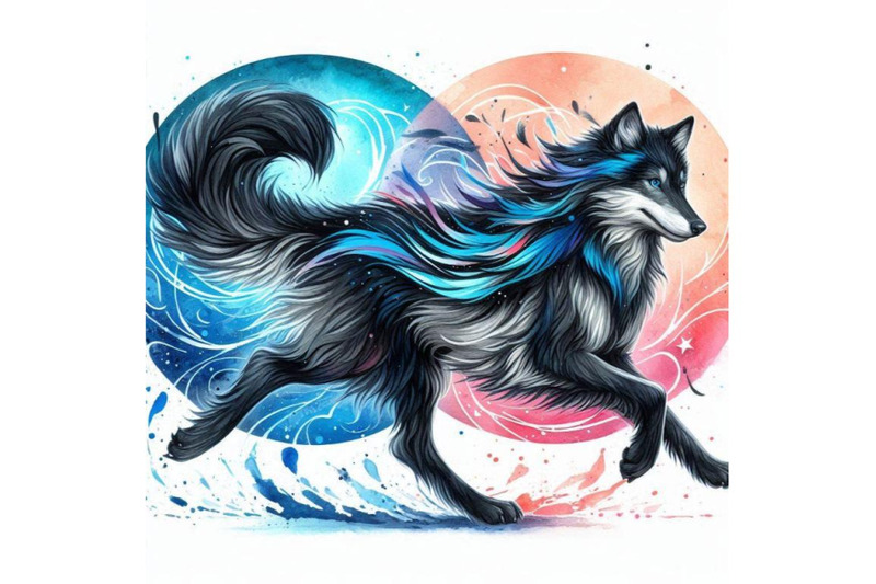 4-llusations-of-black-and-blue-running-wolf-colorful-background