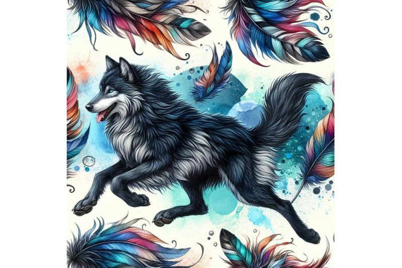 4-llusations-of-black-and-blue-running-wolf-colorful-background