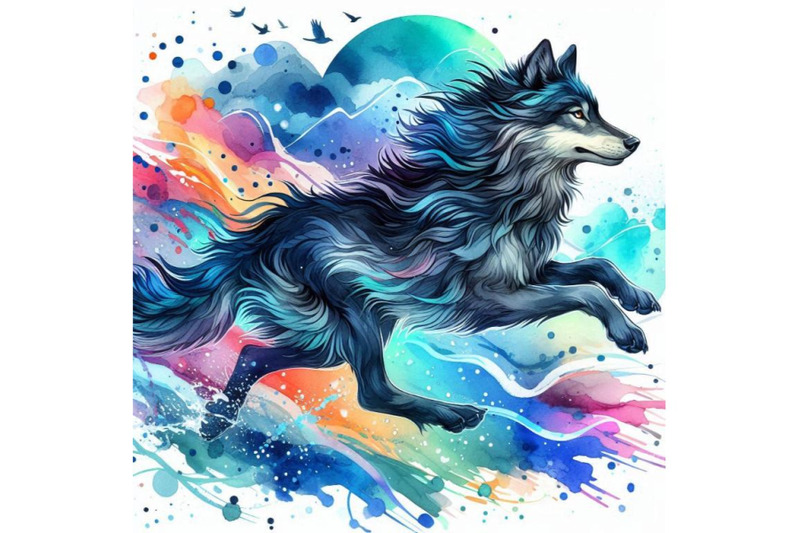 4-llusations-of-black-and-blue-running-wolfcolorful-background