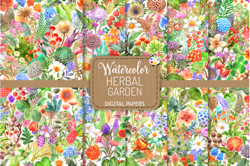herbal-garden-set-3-watercolor-pattern-papers