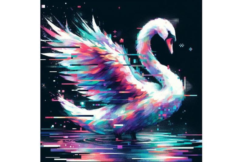 4-llustration-swan-in-glitch-art-style-on-dark-backgroundcolorful-back