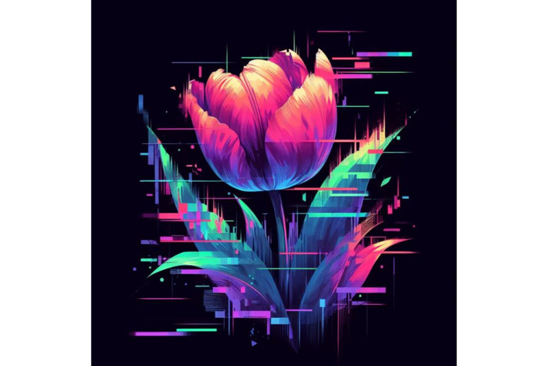 4-llustration-tulip-in-glitch-art-style-on-dark-backgroundcolorful-bac