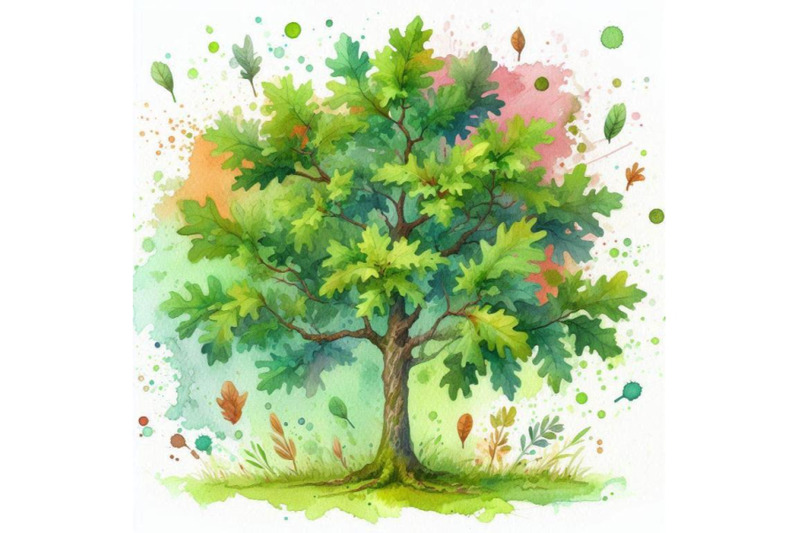 4-mall-green-oak-tree-colorful-background