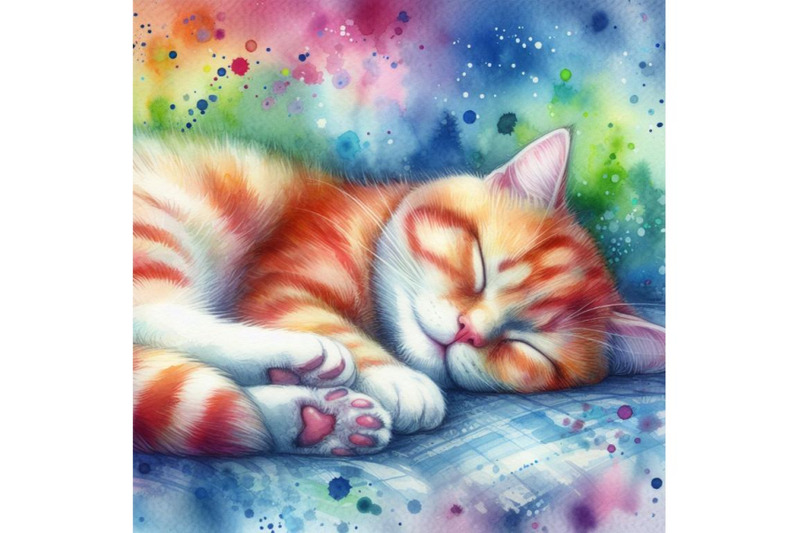 4-sleeping-cat-colorful-background