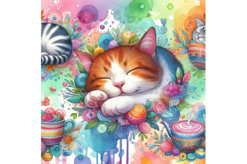 4-sleeping-cat-colorful-background