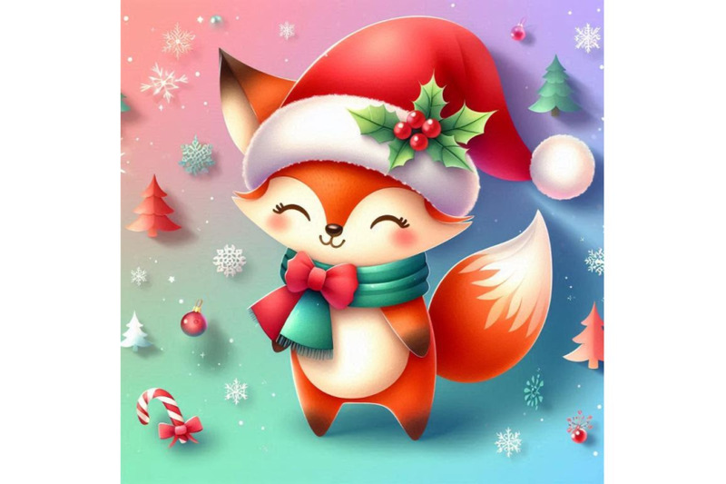 4-vector-cute-christmas-paper-cut-3d-fox-with-shadow-colorful-backgrou
