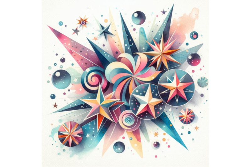 4-watercolor-retro-stars-in-white-background-colorful-background