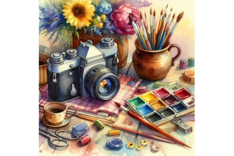 4-watercolor-vintage-retro-watercolor-camera-colorful-background