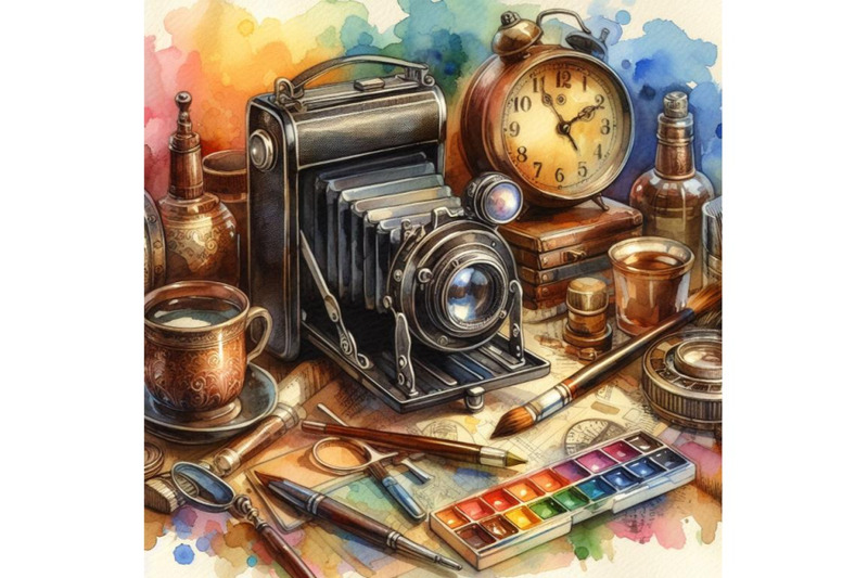 4-watercolor-vintage-retro-watercolor-camera-colorful-background