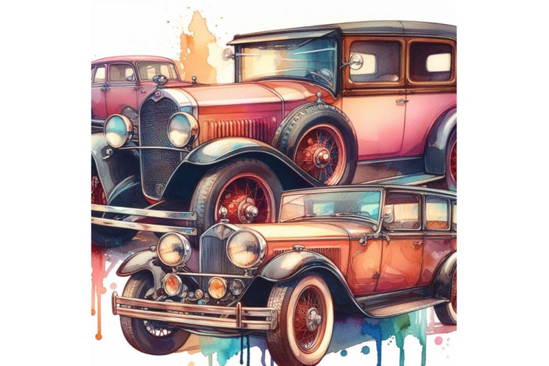 4-watercolor-retro-car-to-use-in-the-design-colorful-background