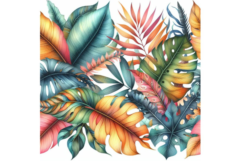 4-watercolor-tropical-leaves-hand-drawn-seamless-pattern-colorful-bac