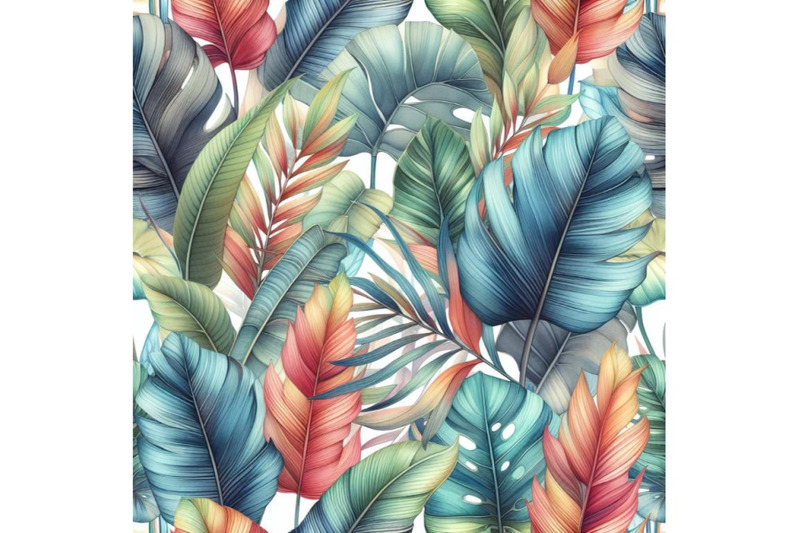 4-watercolor-tropical-leaves-hand-drawn-seamless-pattern-colorful-bac