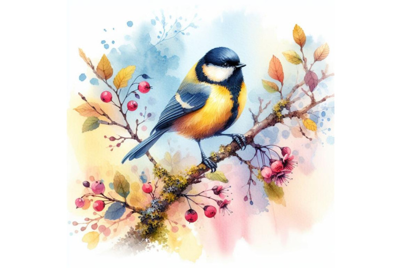 4-watercolor-hand-painted-watercolor-tit-bird-on-the-branch-on-white