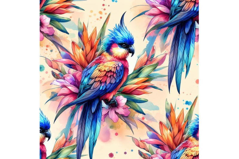 4-watercolor-beautiful-vector-pattern-with-nice-watercolor-rosella-bir