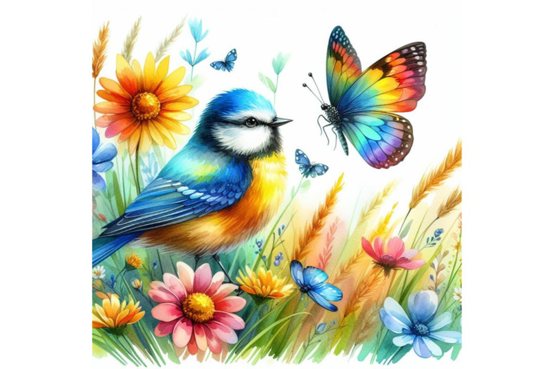 4-watercolor-watercolor-colorful-bird-and-butterfly-with-grass-and-flo