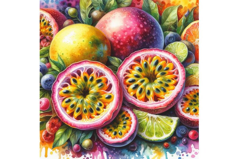 4-watercolor-a-passion-fruit-and-a-half-passion-fruit-colorful-backgro