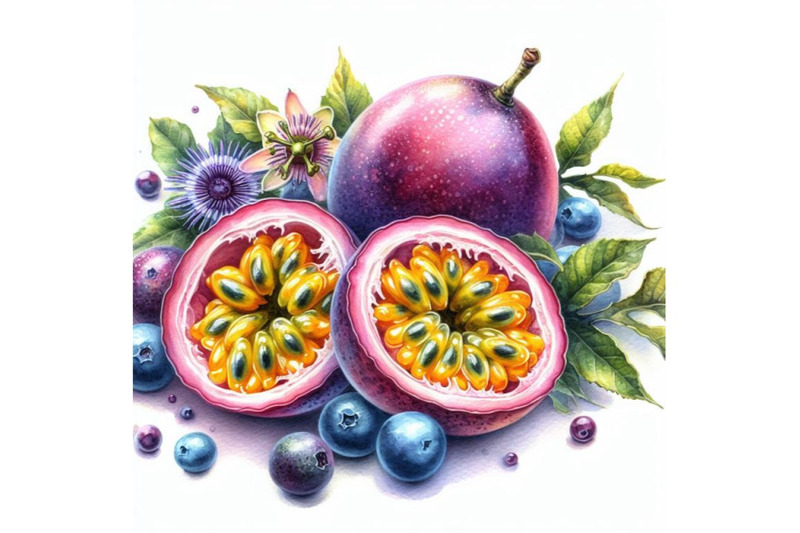 4-watercolor-a-passion-fruit-and-a-half-passion-fruit-colorful-backgro