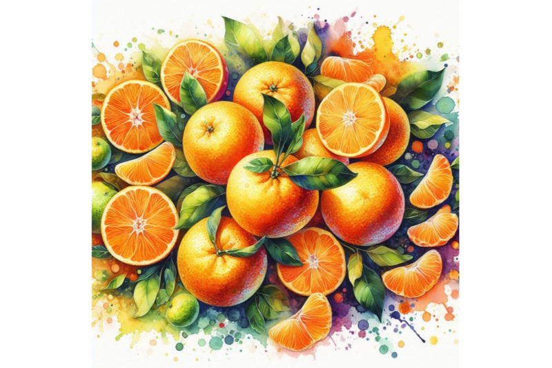 4-watercolor-mandarin-orange-on-white-ground-colorful-background