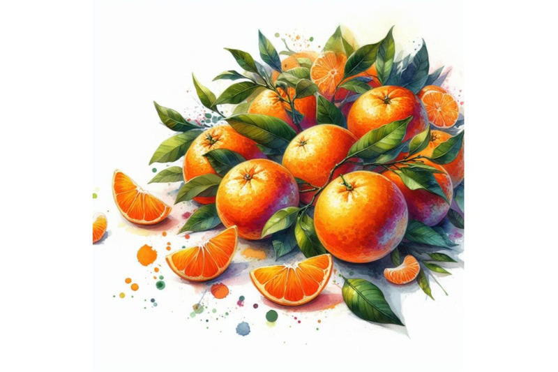 4-watercolor-mandarin-orange-on-white-ground-colorful-background