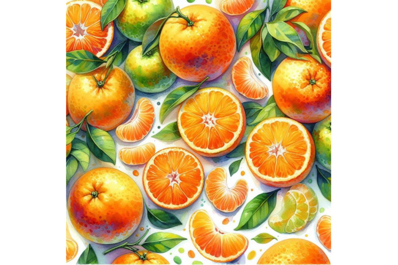 4-watercolor-mandarin-orange-on-white-ground-colorful-background