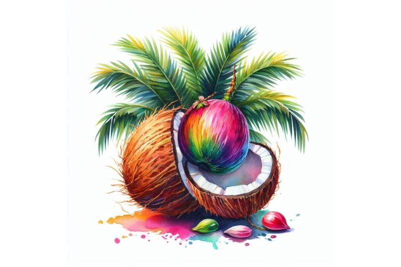 4-watercolor-coconut-on-a-white-background-colorful-background