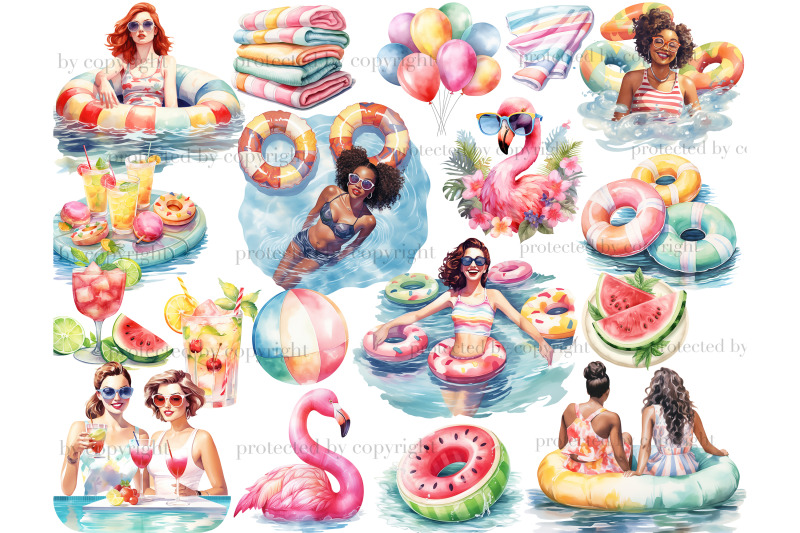 pool-party-clipart-summer-party-png-bundle