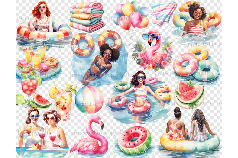 pool-party-clipart-summer-party-png-bundle