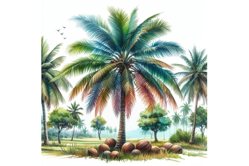 watercolor-coconut-tree