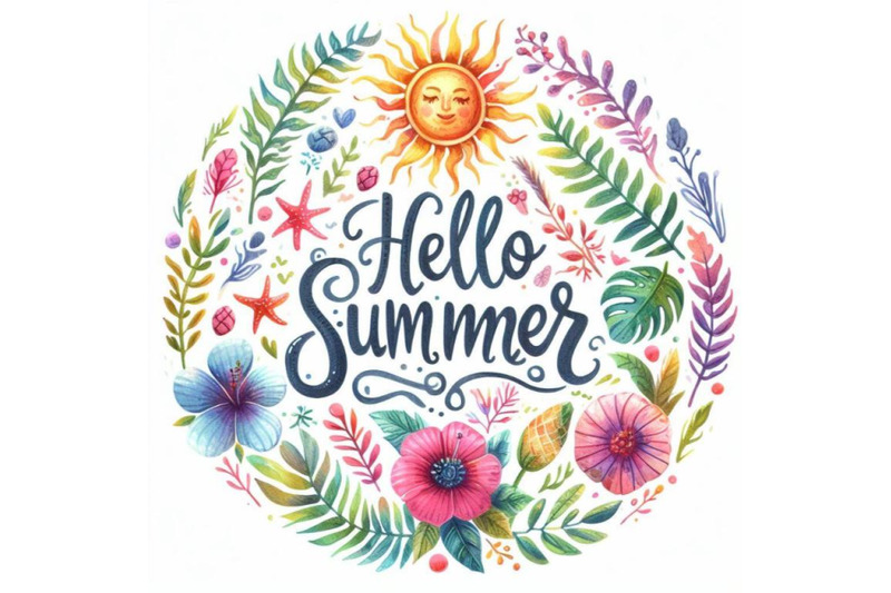 4-watercolor-hello-summer-lettering-vector-illustration-on-white-back