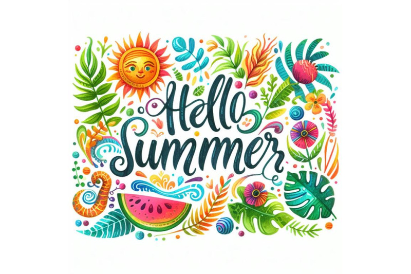 4-watercolor-hello-summer-lettering-vector-illustration-on-white-back
