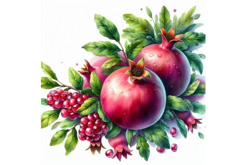 4-watercolor-illustration-of-pomegranates-on-a-branch-with-leaves-colo