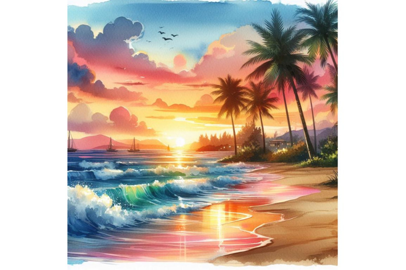 4-watercolor-summer-sunset-beach-beach