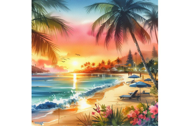 4-watercolor-summer-sunset-beach-beach