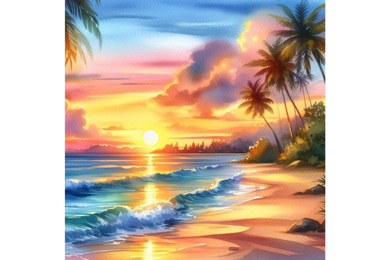 4-watercolor-summer-sunset-beach-beach