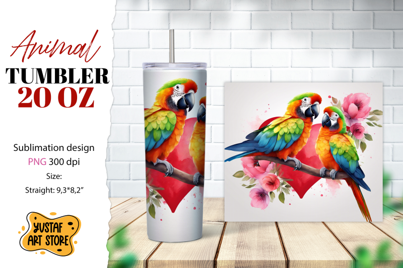 animal-tumbler-sublimation-mom-and-baby-parrots-tumbler-png