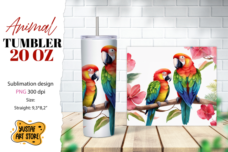 animal-tumbler-sublimation-mom-and-baby-parrots-tumbler-png