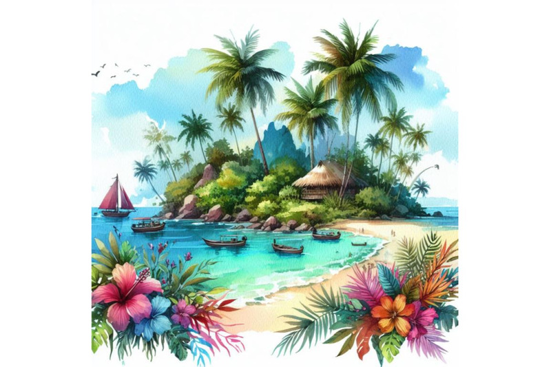 4-watercolor-a-vector-drawing-represents-tropical-island-design-color