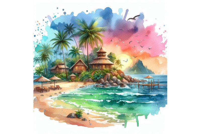 4-watercolor-a-vector-drawing-represents-tropical-island-design-color