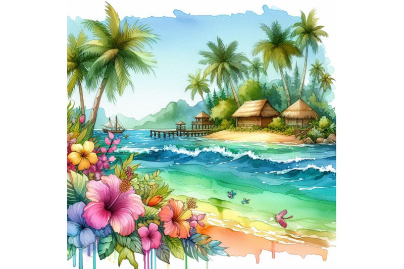 4-watercolor-a-vector-drawing-represents-tropical-island-design-color